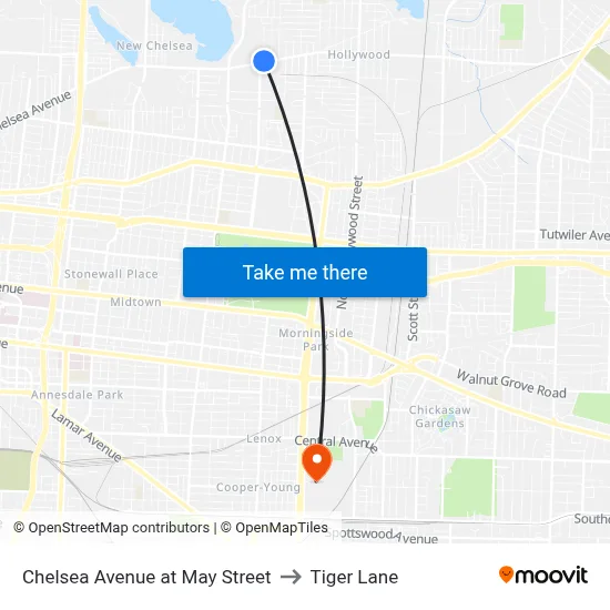 Chelsea Avenue at May Street to Tiger Lane map