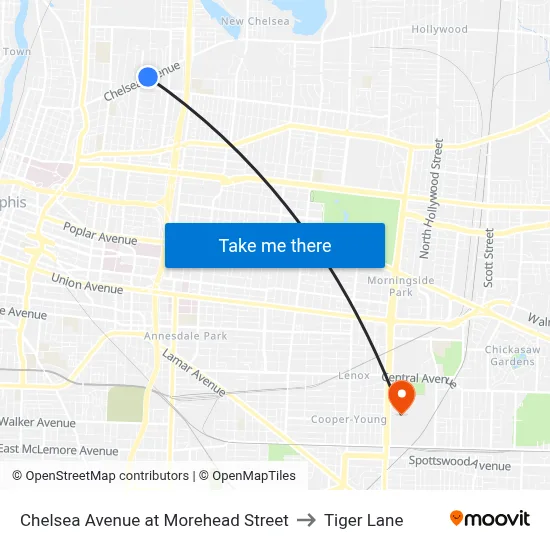 Chelsea Avenue at Morehead Street to Tiger Lane map