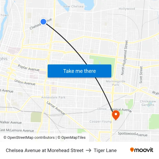 Chelsea Avenue at Morehead Street to Tiger Lane map