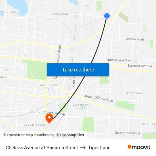 Chelsea Avenue at Panama Street to Tiger Lane map