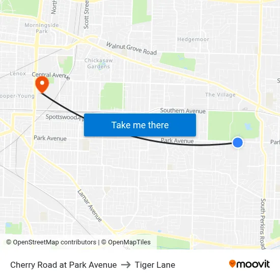 Cherry Road at Park Avenue to Tiger Lane map