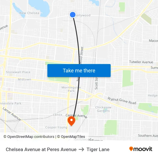 Chelsea Avenue at Peres Avenue to Tiger Lane map