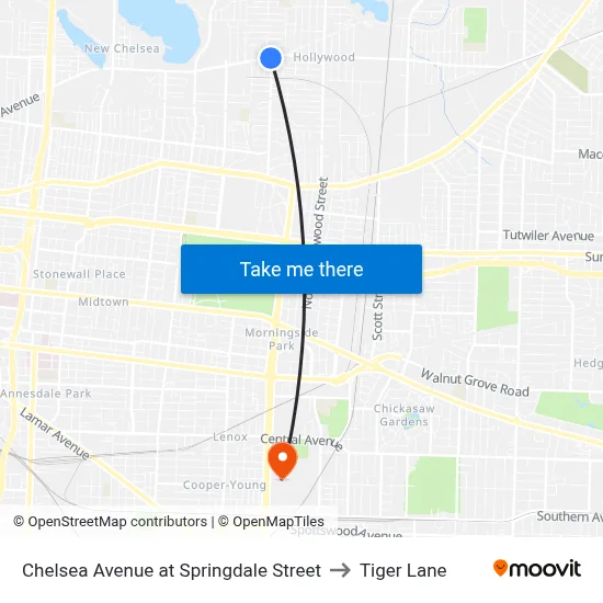 Chelsea Avenue at Springdale Street to Tiger Lane map