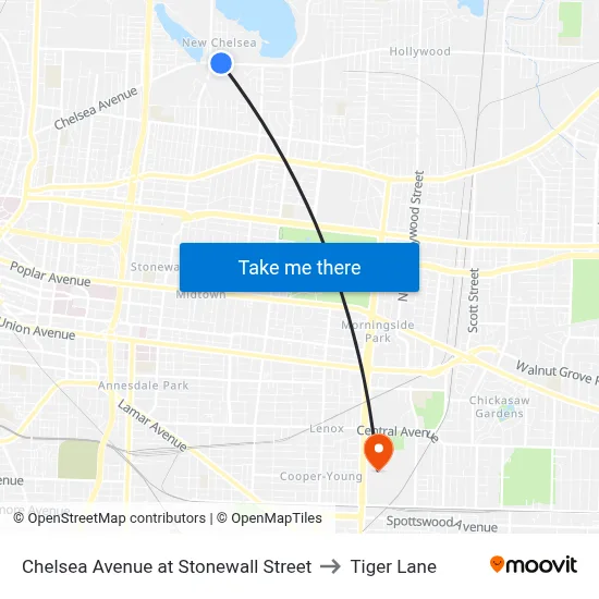 Chelsea Avenue at Stonewall Street to Tiger Lane map