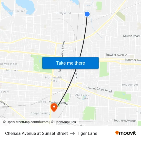 Chelsea Avenue at Sunset Street to Tiger Lane map