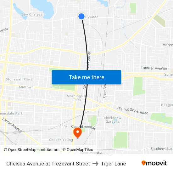 Chelsea Avenue at Trezevant Street to Tiger Lane map