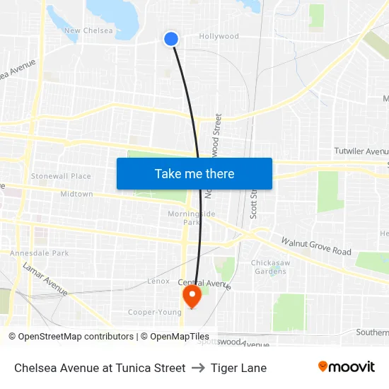 Chelsea Avenue at Tunica Street to Tiger Lane map