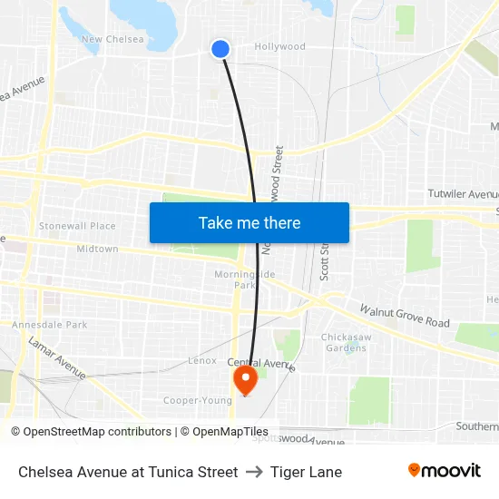 Chelsea Avenue at Tunica Street to Tiger Lane map