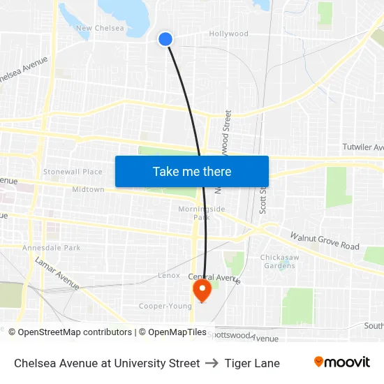 Chelsea Avenue at University Street to Tiger Lane map