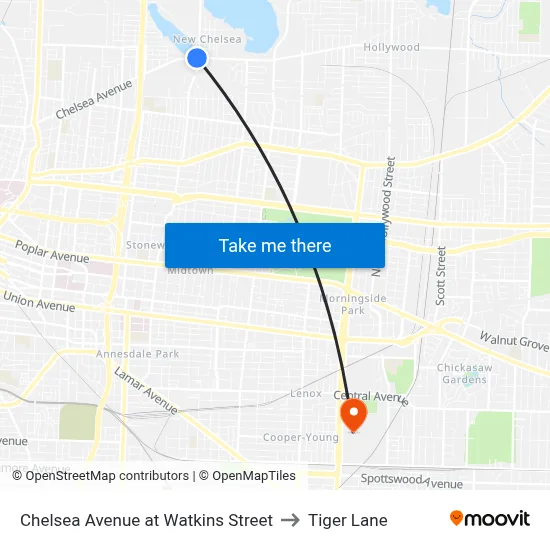 Chelsea Avenue at Watkins Street to Tiger Lane map