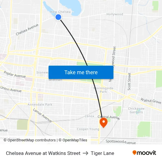 Chelsea Avenue at Watkins Street to Tiger Lane map