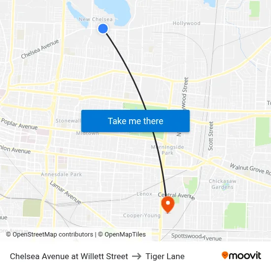 Chelsea Avenue at Willett Street to Tiger Lane map