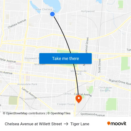 Chelsea Avenue at Willett Street to Tiger Lane map