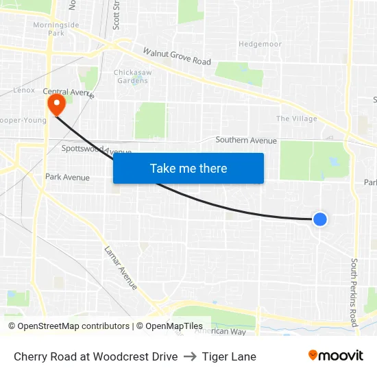 Cherry Road at Woodcrest Drive to Tiger Lane map