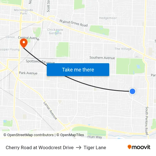 Cherry Road at Woodcrest Drive to Tiger Lane map