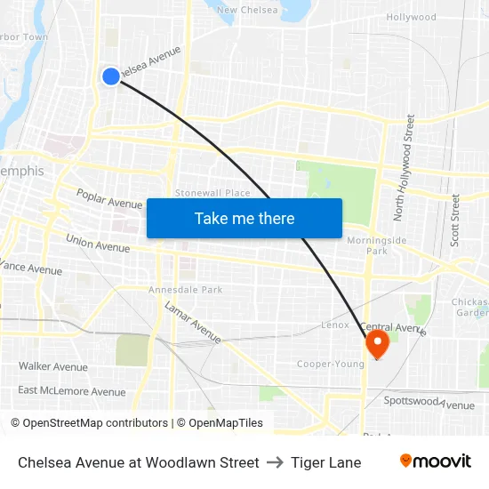 Chelsea Avenue at Woodlawn Street to Tiger Lane map