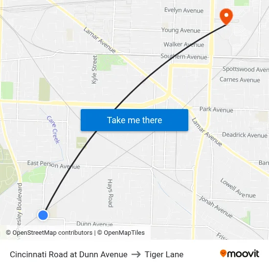 Cincinnati Road at Dunn Avenue to Tiger Lane map