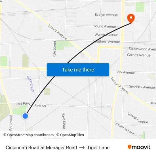Cincinnati Road at Menager Road to Tiger Lane map