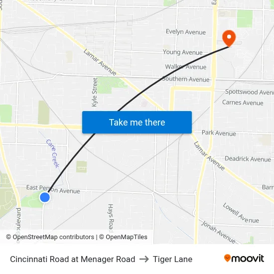 Cincinnati Road at Menager Road to Tiger Lane map