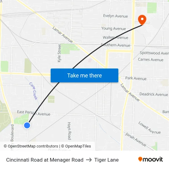 Cincinnati Road at Menager Road to Tiger Lane map