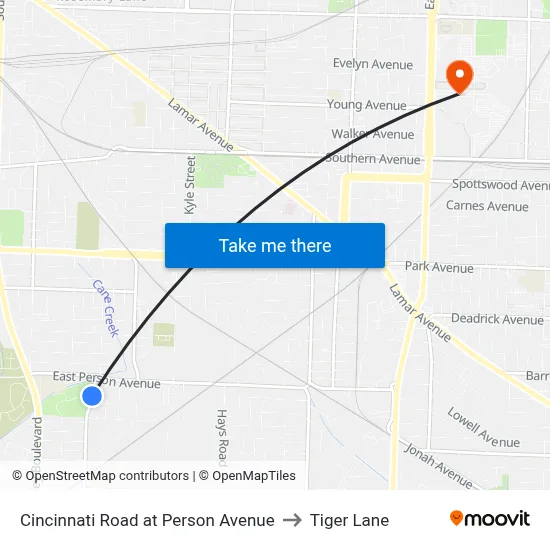 Cincinnati Road at Person Avenue to Tiger Lane map