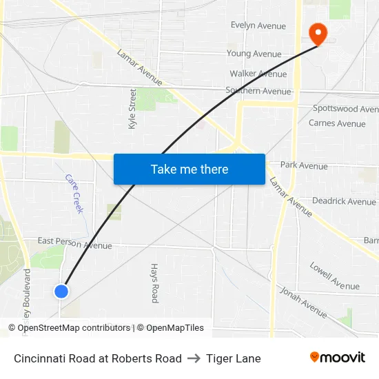 Cincinnati Road at Roberts Road to Tiger Lane map