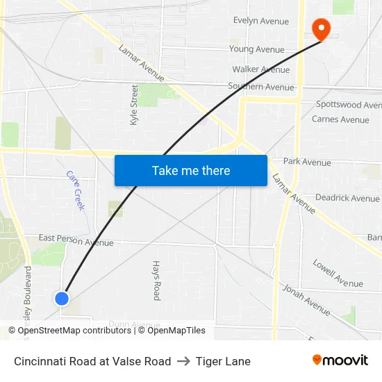 Cincinnati Road at Valse Road to Tiger Lane map