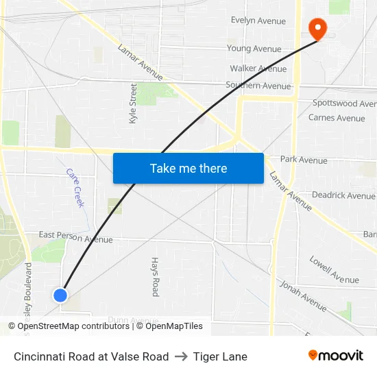 Cincinnati Road at Valse Road to Tiger Lane map