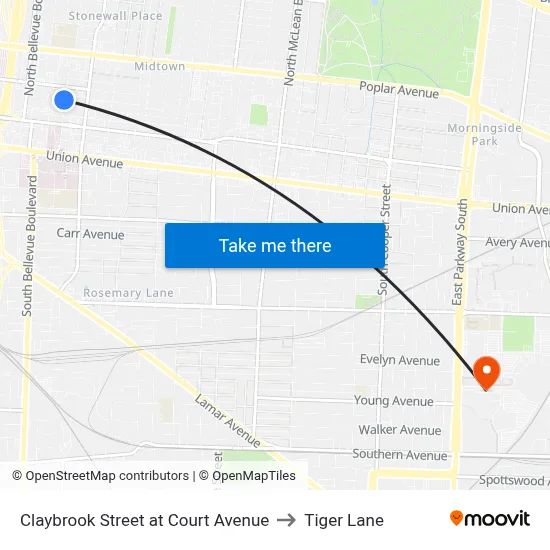 Claybrook Street at Court Avenue to Tiger Lane map