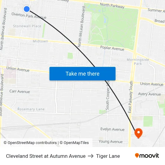 Cleveland Street at Autumn Avenue to Tiger Lane map
