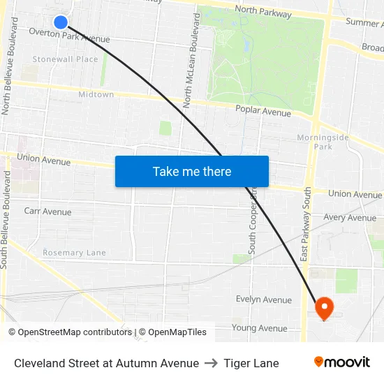 Cleveland Street at Autumn Avenue to Tiger Lane map