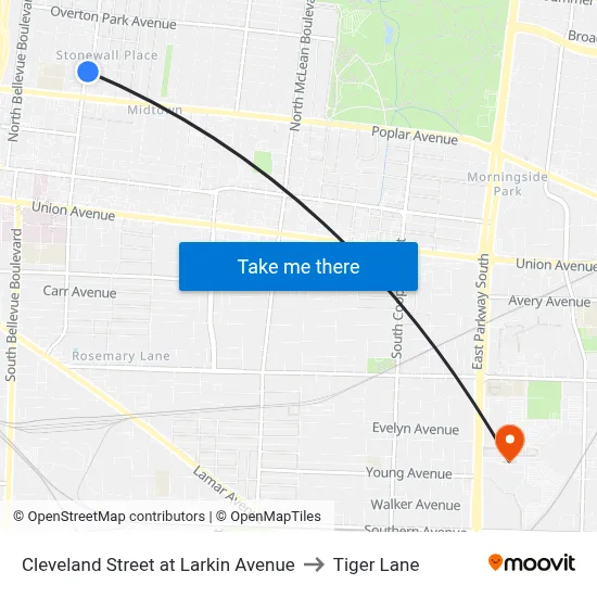 Cleveland Street at Larkin Avenue to Tiger Lane map