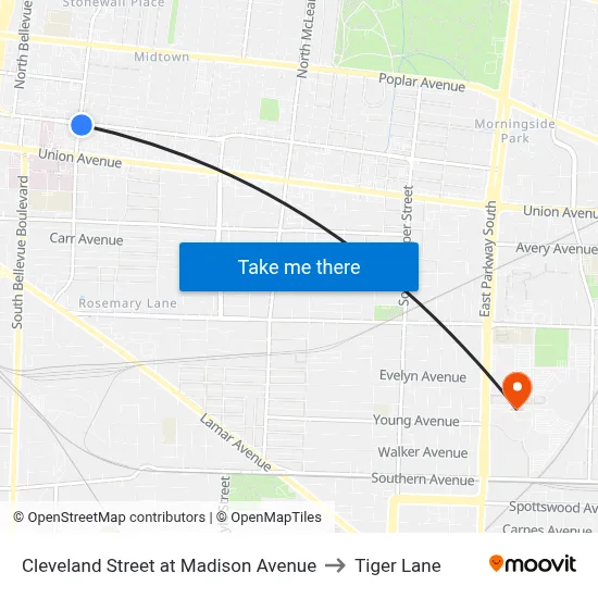 Cleveland Street at Madison Avenue to Tiger Lane map