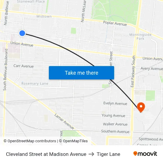 Cleveland Street at Madison Avenue to Tiger Lane map