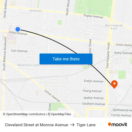 Cleveland Street at Monroe Avenue to Tiger Lane map