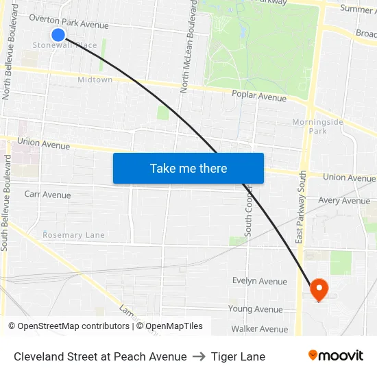 Cleveland Street at Peach Avenue to Tiger Lane map