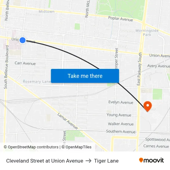Cleveland Street at Union Avenue to Tiger Lane map