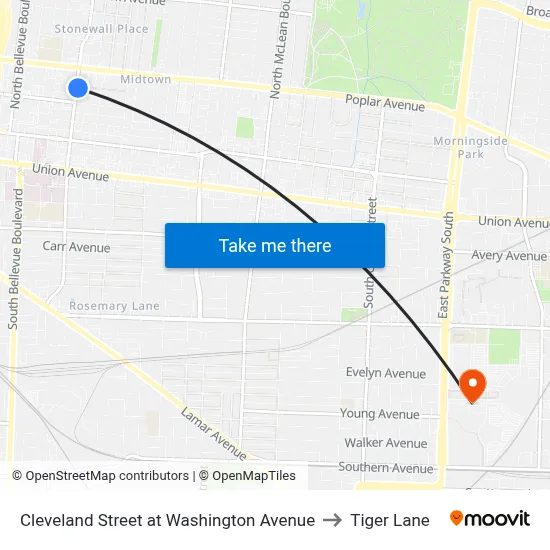 Cleveland Street at Washington Avenue to Tiger Lane map