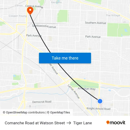 Comanche Road at Watson Street to Tiger Lane map
