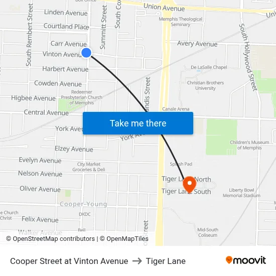 Cooper Street at Vinton Avenue to Tiger Lane map