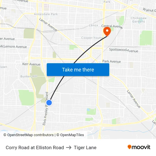 Corry Road at Elliston Road to Tiger Lane map