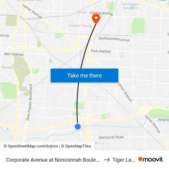 Corporate Avenue at Nonconnah Boulevard to Tiger Lane map