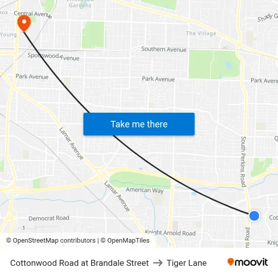 Cottonwood Road at Brandale Street to Tiger Lane map
