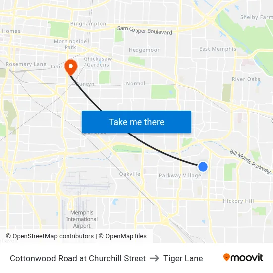 Cottonwood Road at Churchill Street to Tiger Lane map