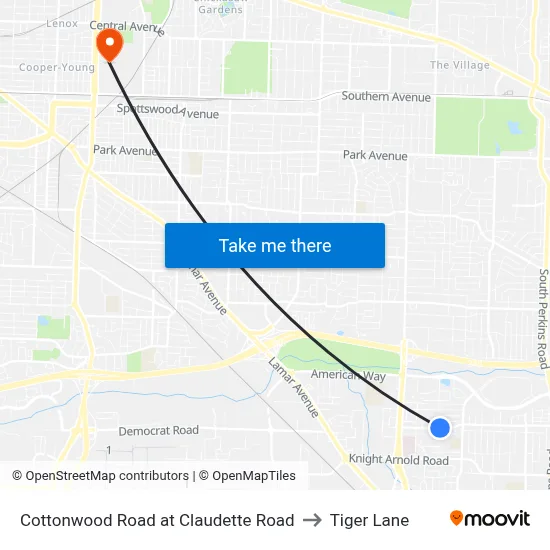 Cottonwood Road at Claudette Road to Tiger Lane map