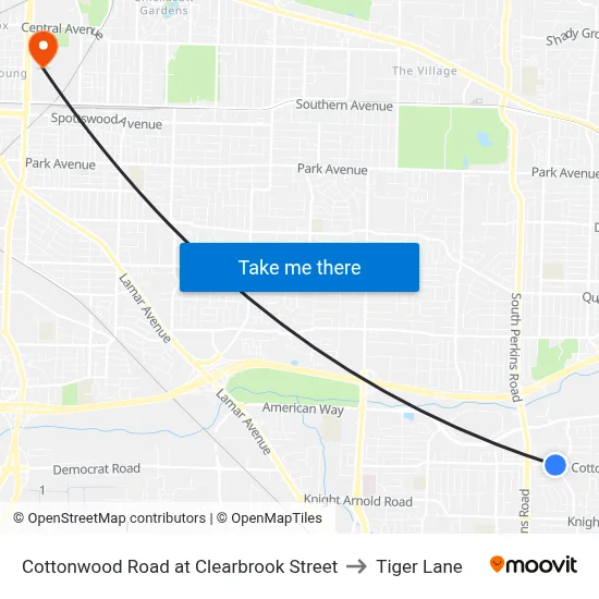 Cottonwood Road at Clearbrook Street to Tiger Lane map