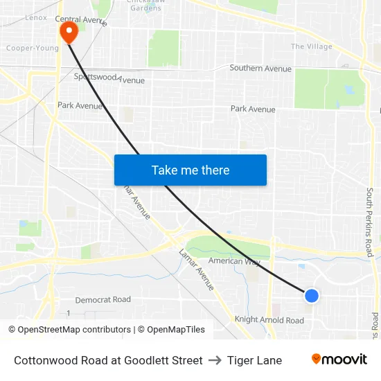 Cottonwood Road at Goodlett Street to Tiger Lane map