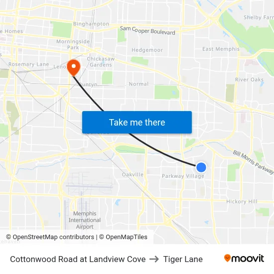 Cottonwood Road at Landview Cove to Tiger Lane map