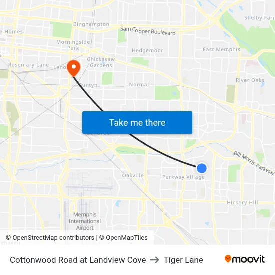Cottonwood Road at Landview Cove to Tiger Lane map