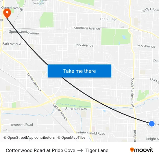 Cottonwood Road at Pride Cove to Tiger Lane map